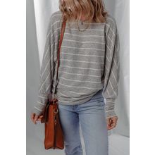 Gray Stripe Dolman Sleeve Drop Shoulder Top