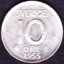 1955 Sweden 10 Ore Silver Coin