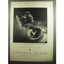 1952 Steuben Glass Ad - Crystal Cigarette Box and Ashtray by Charles Liedl