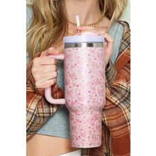 Apricot Pink Valentine Heart Shaped Print Stainless Steel Vacuum Cup