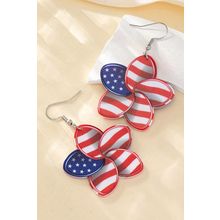 Fiery Red American Flag Printed Flower Shape Hook Earrings