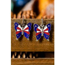Dark Blue Stars and Stripes Print Butterfly Shape Hook Earrings