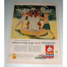 1956 Friskies Dog Food Ad, St. Bernard art by Crockwell
