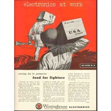 WESTINGHOUSE ELECTRIC MFG CO 1943 food for fighters tin WW2 vintage ad