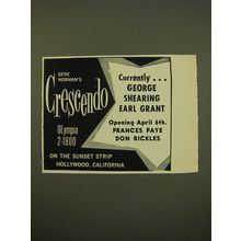 1961 Gene Norman's Crescendo Advertisement - George Shearing Earl Grant