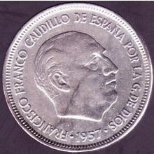 1957 (59) Spain 5 Pesetas Coin
