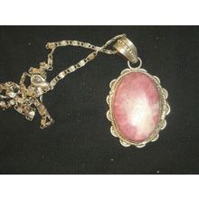 Mounted Rhodochrosite oval pendant and necklace connects energy healing