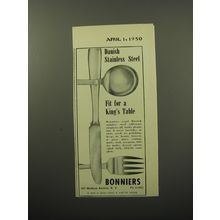 1950 Bonniers Tableware Ad - Danish stainless steel fit for a King's table
