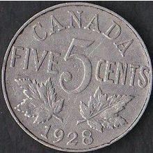 1928 Canada 5 Cents Coin