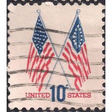 USA, 50 star and 13 star flags, blue 1973, 10c, #2