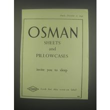 1949 Osman Sheets and Pillowcases Ad - invite you to sleep