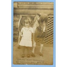 New Jersey Jersey City Real Photo RPPC Small Young Girl w/Small Pony Saddl~732