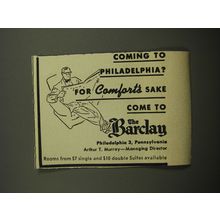 1955 The Barclay Hotel Ad - Coming to Philadelphia? For comfort's sake