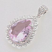 Pink topaz teardrop in detailed silver surround Pendant Necklace Gift Boxed