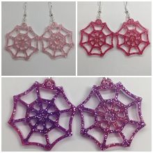 Glitter Resin Spider Web Earrings On Silver Plated Hooks ( Read description )