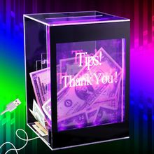 Light up Acrylic Donation Ballot Box - 20 Colors Changing Tip Jar for Money with