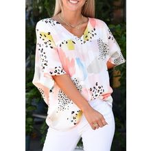 Animal Watercolor Mixed Print Loose Top