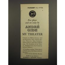 1952 Alfred A. Knopf Book Advertisement - My Theater by Andre Gide