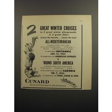 1952 Cunard Cruise Ad - 2 Great Winter Cruises