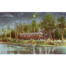 Electric Railway Preston & Hespeler Canada Train Moonlight Postcard