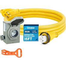Kohree 50 Amp Generator Cord and Pre-Drilled Power Inlet Box, 15FT 4 Prong NEMA