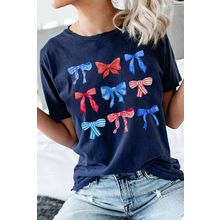 Blue Diverse Bowknot Print Independent Day Graphic Tee