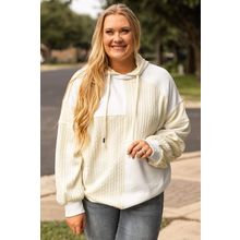 Beige Textured Patchwork Exposed Seam Plus Size Hoodie