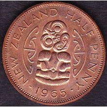 1965 New Zealand 1 Half Penny Coin