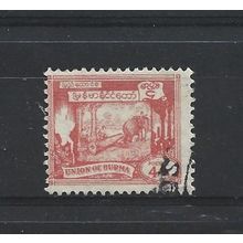 Burma.SG128 4a Elephant hauling log (Red).Fine Used.Jul25e