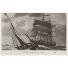 Trois mats prenant son pilote 3 mast ship Art painting early 20th C. PC LL 15