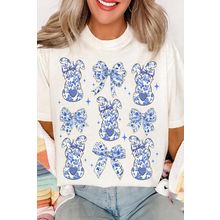 White Bowknot Bunny Graphic Easter Fashion T Shirt