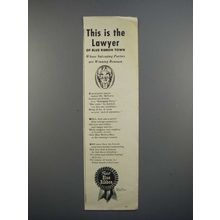 1943 Pabst Blue Ribbon Beer Ad - This is the Lawyer