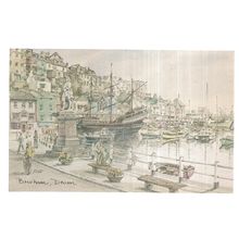 BRIXHAM HARBOUR, Devon. unused postcard from a David Skipp watercolour =
