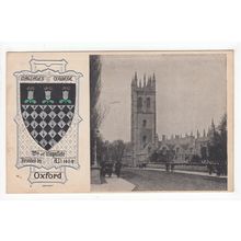 Magdalen College with Heraldic Crest Oxford Early Undivided Back Postcard