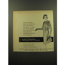 1959 I. Magnin Dress by Cliff Macklin Ad - The look of tweed is printed on