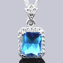 Stunning Aquamarine Turquoise Blue White Gold Plated Crystal Necklace Gift Boxed