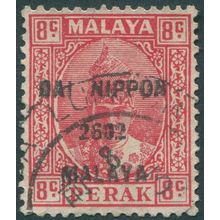 Japanese Occupation of Malaya Perak 1942 8c scarlet SGJ248 used