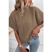 Desert Palm Mock Neck Batwing Short Sleeve Knit Sweater