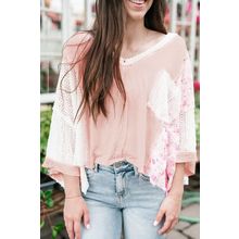 Delicacy Floral Lace Crochet Patchwork Batwing Sleeve Blouse