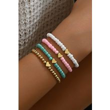 Pink Heart Beaded Multi Layered Bracelet Set