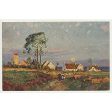 Village by Sea Landscape with Sun Art painting early 20th C. Hans Kohler PC 458