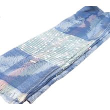 Ladies Scarf Leaf Design on a Blue Background with Diamante Detail & Fringing