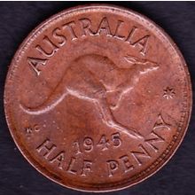 1945 Y. Australia 1 Half Penny Coin