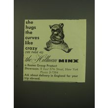 1949 Hillman Minx Car Advertisement - She hugs the curves like crazy