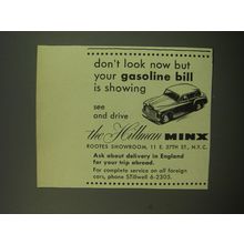 1949 Hillman Minx Car Ad - Don't look now but your gasoline bill is showing