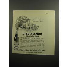 1951 Cresta Blanca California Burgundy Wine Ad - From the cool limestone caves