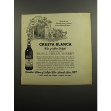 1951 Cresta Blanca Triple Cream Sherry Ad - From the cool limestone caves