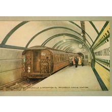 Piccadilly Circus London Train Station Platform in 1907 Painting Postcard