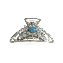 Large hair claw clip turquoise blue silver western design metal
