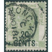 Hong Kong 1891 20c on 30c yellowish-green SG48 used